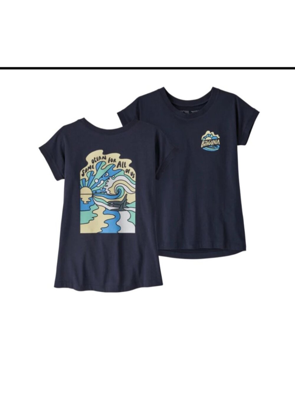 Patagonia Girls Blue "Same Ocean" Tee, Size Medium (10)
